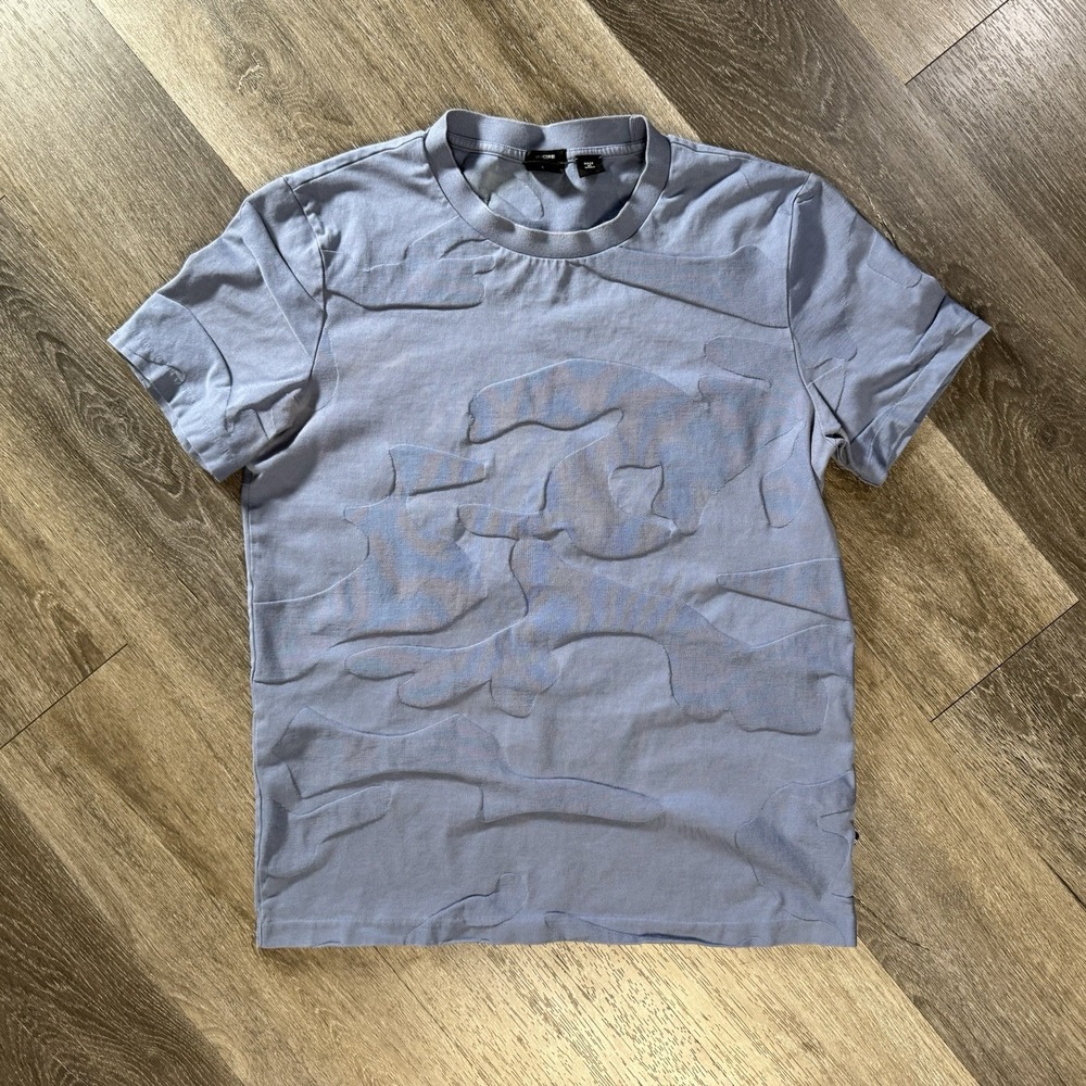 Hugo Boss Blue Mercerised Cotton T-Shirt Men's S Textured Pattern Short Sleeve